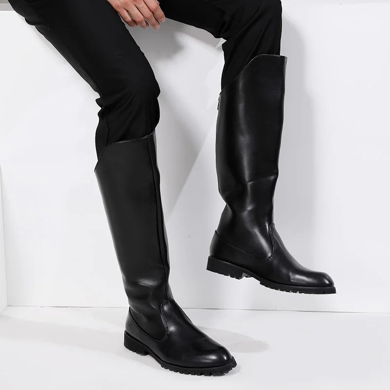 men luxury fashion high knight boots original leather shoes stage nightclub dresses long cowboy boot motorcycle botas masculinas