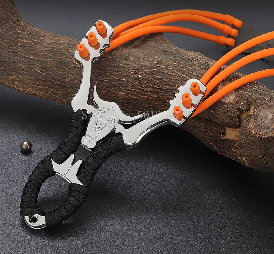Powerful Alloy Slingshot Set Steel Balls Catapult Slingshot Bow Bag with 2 Rubber Bands Outdoor Hunting