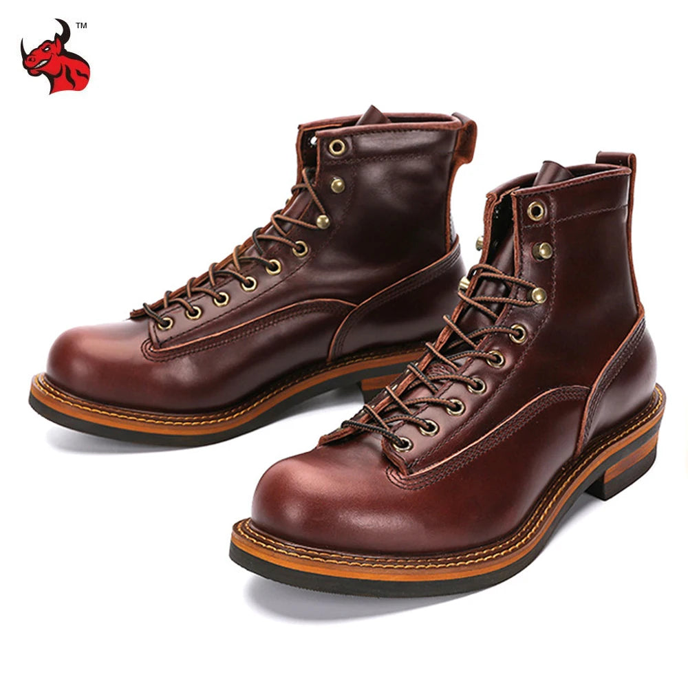 New Arrival! Vintage Motorcycle Boots Casual Men Ankle Boots Cowhide Leather Shoes Wedge Tooling Desert Boots Motorcycle Shoes