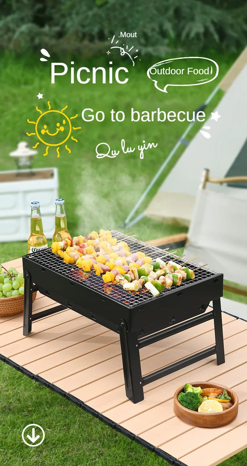 Collapsible BBQ Grill Outdoor Portable Charcoal Fire Pit Full Set no Smoke Carbon Roast Meat for Home