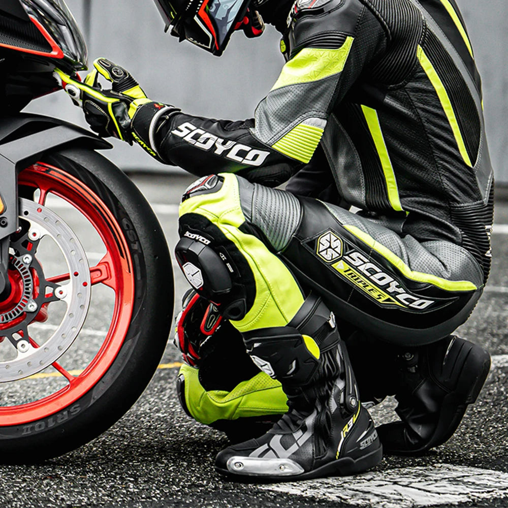 SCOYCO Knee-High Motorcycle Boots For Men Women Off-Road Highway Riding Durable Anti-Slip Sole Ankle Support All-Terrain Grip