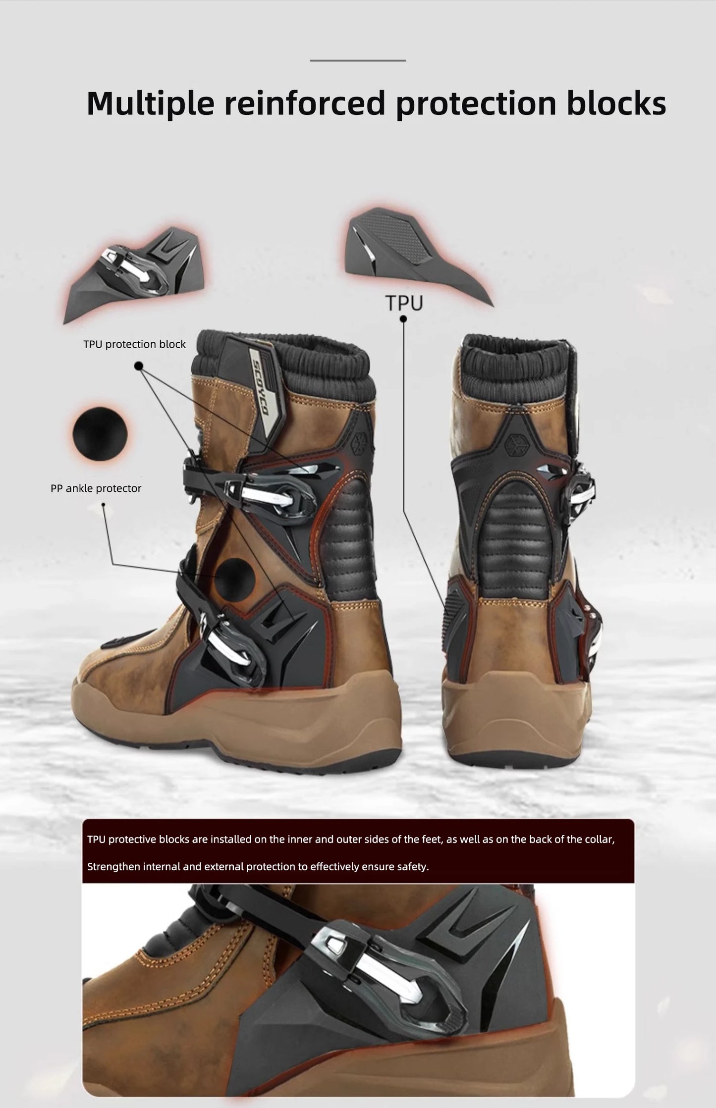 SCOYCO Motorcycle Protective Boots Men Waterproof Enduro Motorcyclist Shoes TPU Leather Anti-slip Motocross Rally High Top Boots