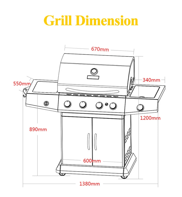 Burner Gas or Charcoal Barbecue Grill for Home Garden Outdoor Parties Vertical Design for Easy Use