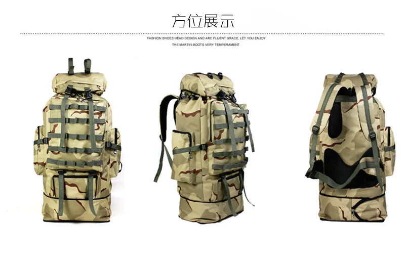 70-100L Outdoor Camping Travel Sports Backpack Military Camo Tactical Bag Large Capacity Waterproof Hiking Mountain Climbing Bag
