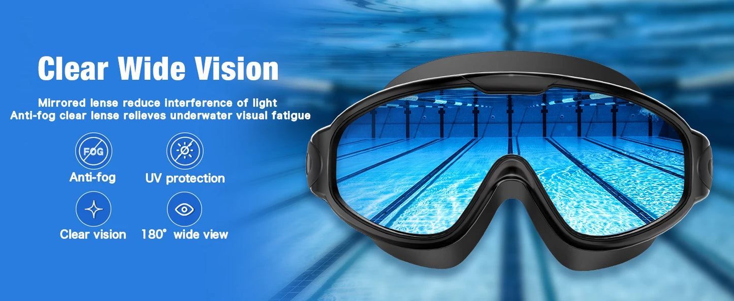 Large Frame Swimming Goggles Adult High-Definition Anti Fog Electroplated Swimming Goggles For Women Men  Silicone Goggle