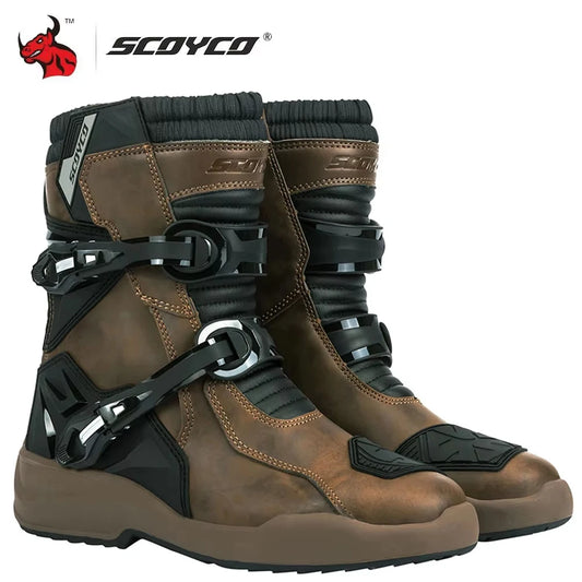 SCOYCO Motorcycle Riding Boots Motorcycle Tour Boots Waterporoof Rally Shoes Four Seasons Men Ankle TPU Protections EU 39-46