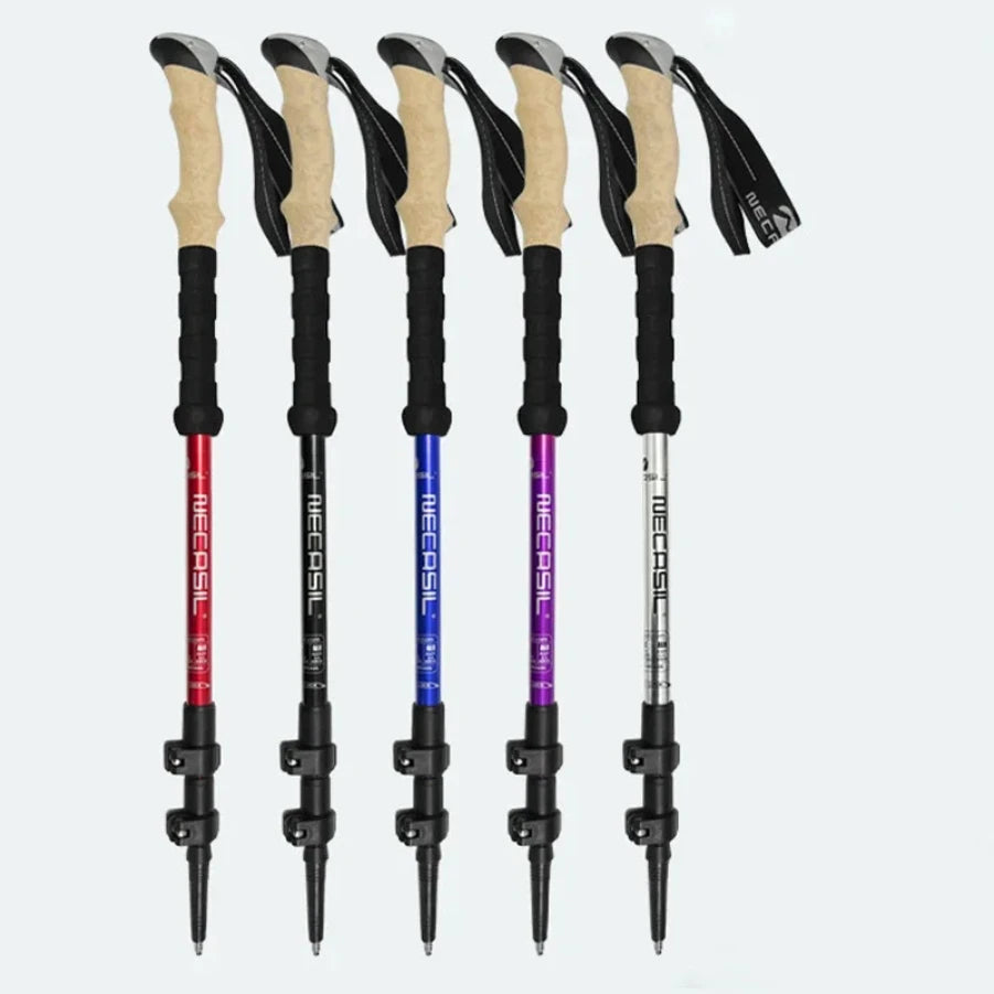 2 high-end hiking sticks, imitation cork handles, three-section telescopic ultra-light alloy sticks with external locks