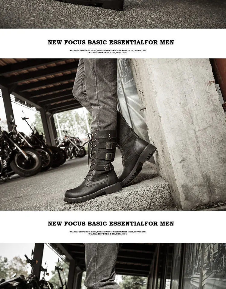 Men's Cowboy Boots High Top Inner Heightening Shoes High Breathable Boots Plus Size Shoes Casual Sneakers Motorcycle Boots