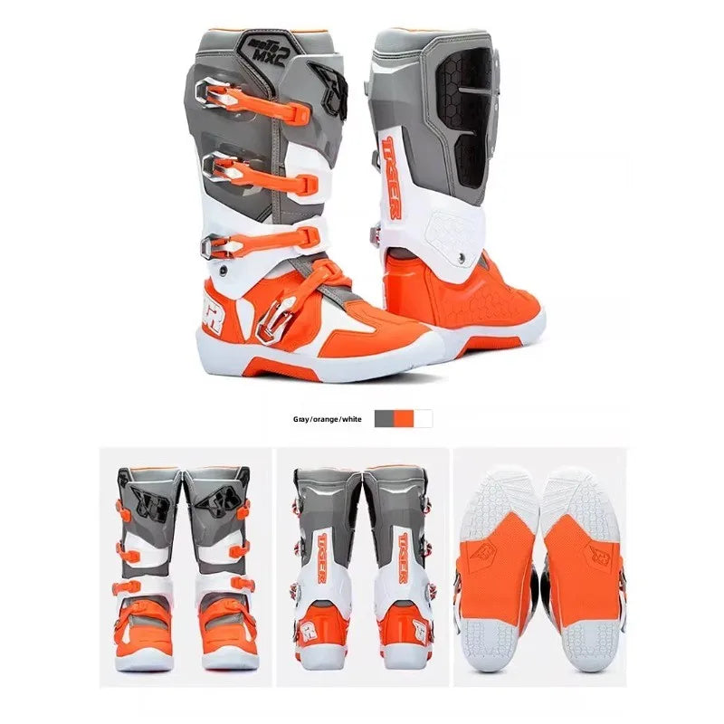 2PCS Tiger-MX3: Men's Motorcycle Boots for Racing, Motocross, and Off-Road Terrain - Crashproof Design with Enhanced Stability