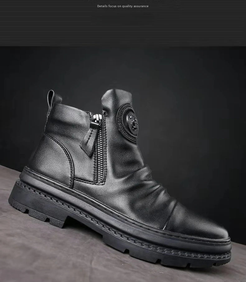 New Luxury Men Ankle Boots British Style High Top Men shoes Motorcycle Leather Boots Zipper Retro Men's Boots Zapatillas Hombre