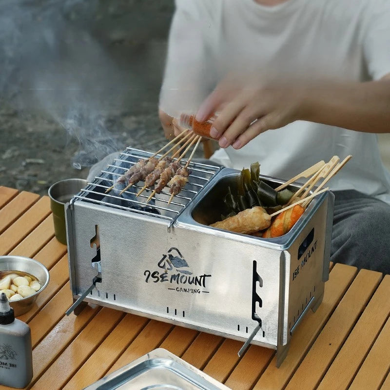 Camping Windproof Firewood Stove Stainless Steel Barbecue Grill Wood Burner Protable Outdoor Picnic Oden Cooking Furnace