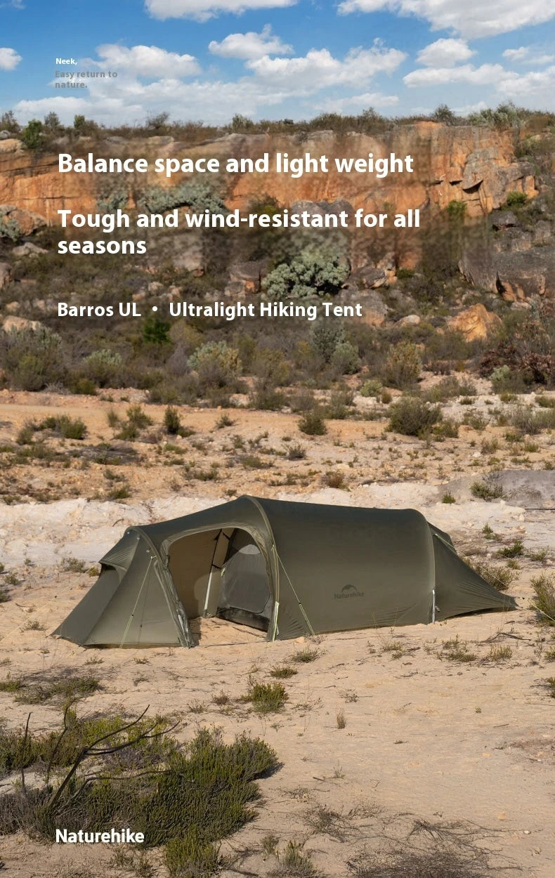 Naturehike Opalus UL Tent Lightweight Outdoor Hiking Camping Glamping Large Space Tunnel Tent for 2-3 Person 4 Season Travel