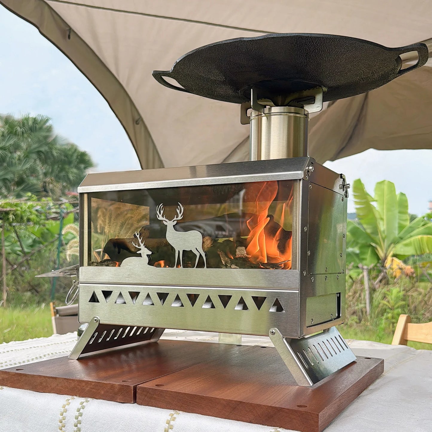 Firewood Stove Outdoor Portable Stainless Steel Burner Desktop Heater with Collapsible Legs for Camping Hiking Barbecue Travel