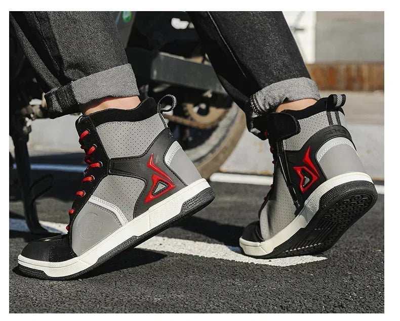 Men's Red Casual Motorcycle Boots – Summer Off-Road Riding Shoes, Motocross Style – Compatible with BMW & Honda Motorbikes