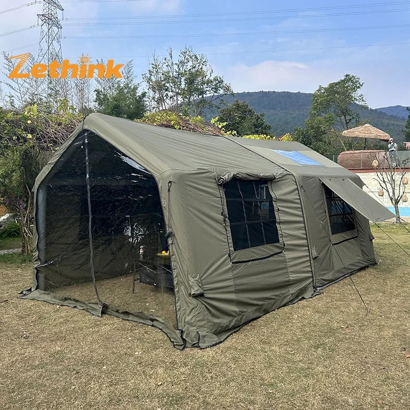 Manufacturer Waterproof Air Tent Outdoor 210g polyester-cotton Glamping Inflatable winter camping Tent 10-12 people frame tent