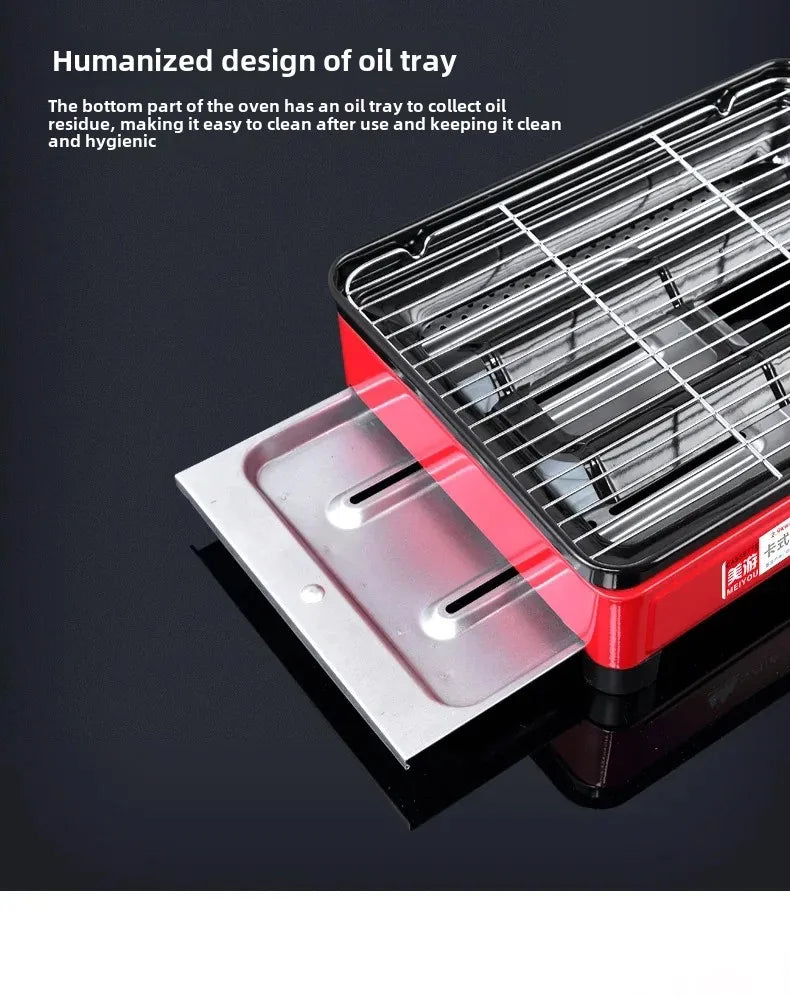 Portable Barbecue Stove, Smokeless Grill, Dual-Purpose Gas Oven for Outdoor Use, Compact Cooking Unit, Korean Style