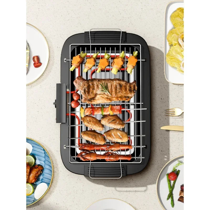 Electric Grill Indoor Smokeless Portable Food Barbecue Grill Smokeless Household Barbecue Grill Barbecue Skewers Portable Stove