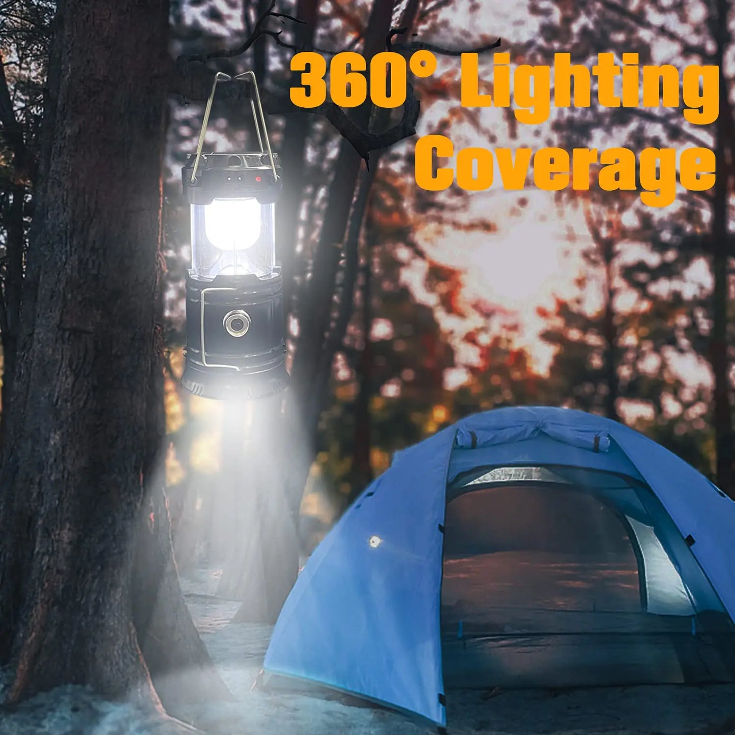 Solar Camping Lantern Collapsible LED Solar USB Rechargeable Lantern Flashlight Emergency Hanging Lights for Outdoor Camping