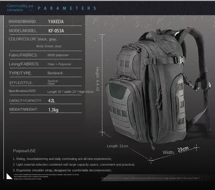 YAKEDA 40L Tactical Backpack for Men Camping Hiking Backpacks Outdoor Travel Bags Climbing Rucksack Bag