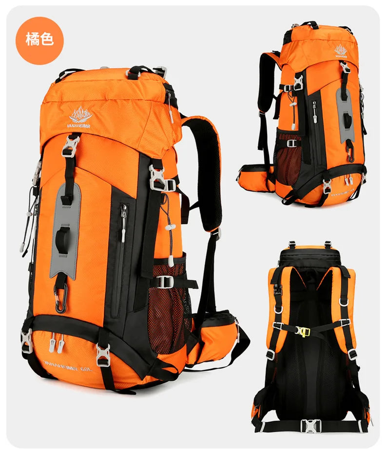 60L Large-Capacity Outdoor Mountaineering Backpack,Anti Splashing Water Wear-Resistant Camping Hiking And Cross-Country Backpack