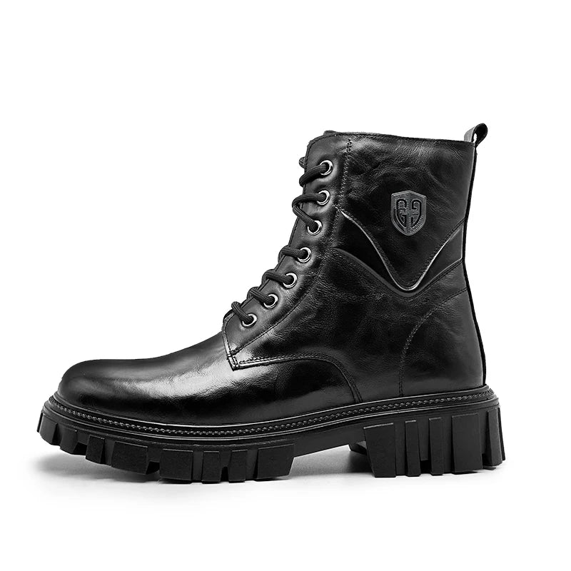 High Quality Brand Men's Leather Casual Shoes Outdoor Workwear Shoes Thick Soled Wear-resistant Men's Motorcycle Boots Handsome