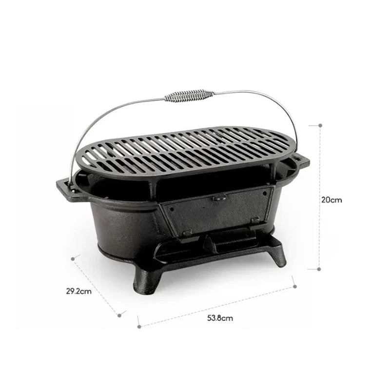 Outdoor Portable Cast Iron Charcoal Grill, Barbecue Stove