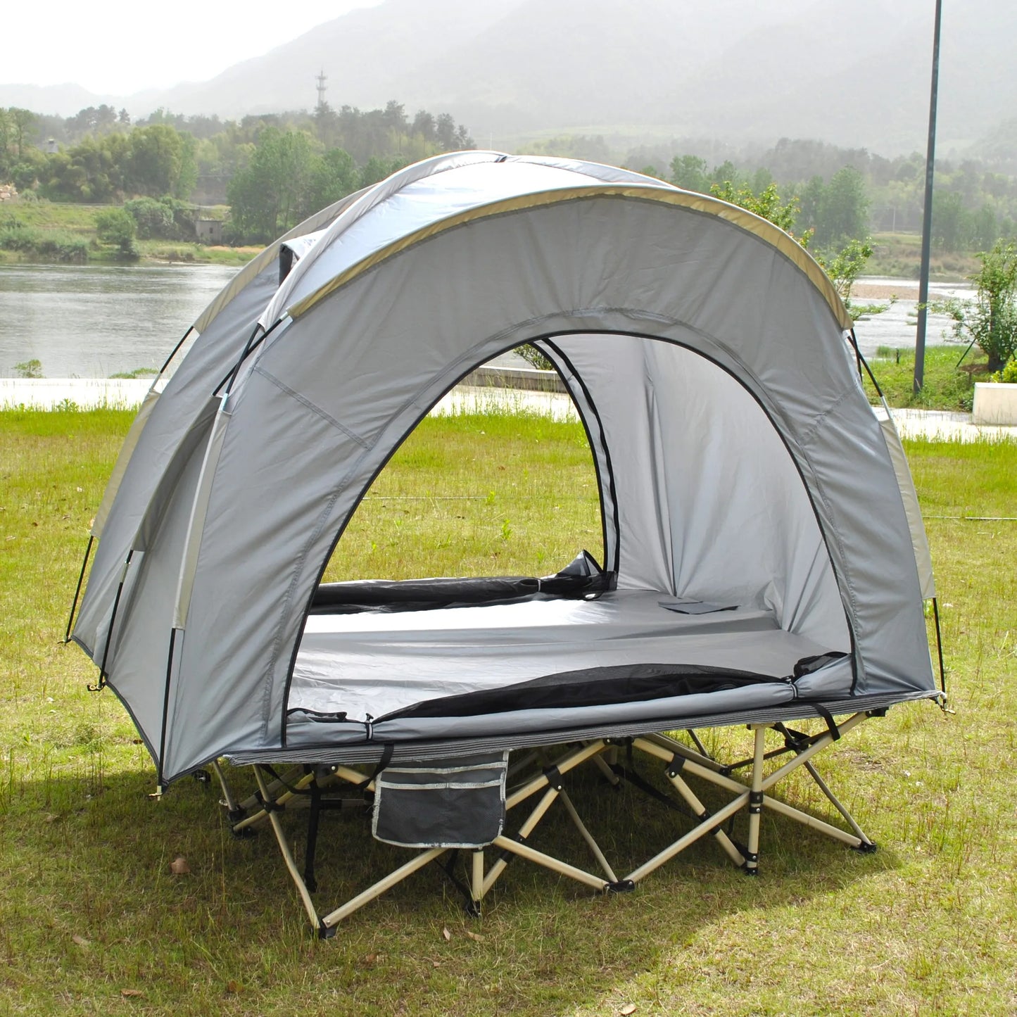 Off-Ground 3 Person Camping Fishing Tent with Double Mesh Doors - Insect Blocking, Durable Design, Easy Setup,Excluding bed