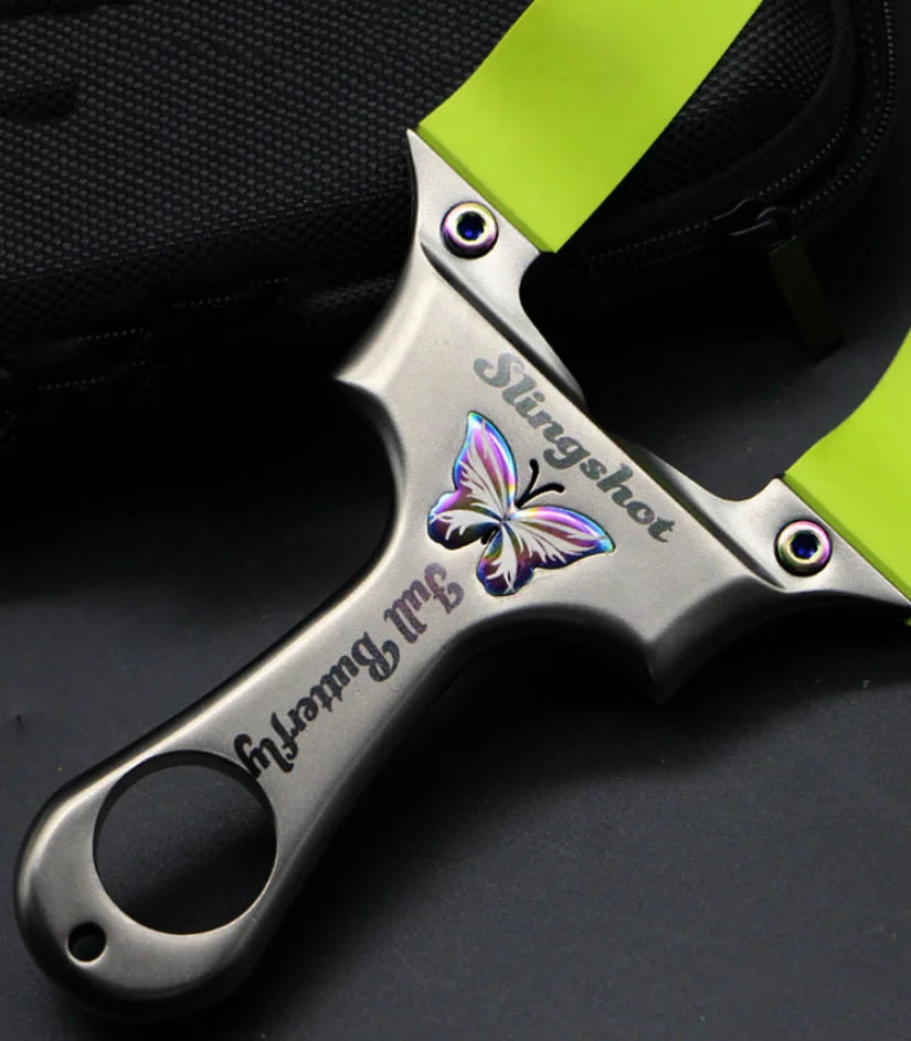 High Precision Butterfly Slingshot Outdoor Hunting Shooting Stainless Steel Competitive Slingshot Catapult With Flat Rubber Band