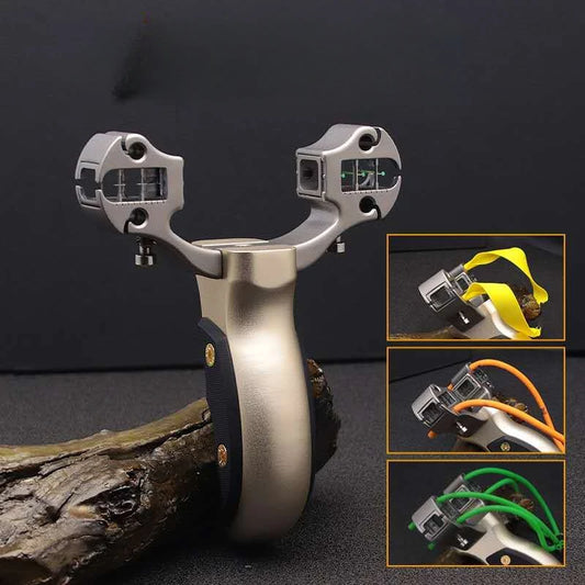 Precision Outdoor Hunting Slingshot Titanium Alloy Adjustable Sight Catapult Round Flat Rubber Band Card Ball Sling Shooting Toy