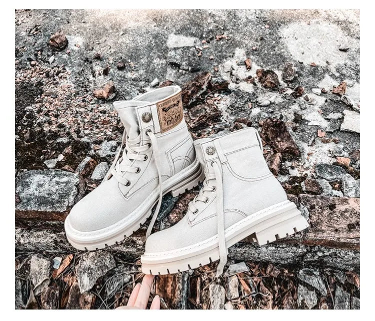 Retro Ankle Boots for Women's Lace Up Thick Sole Shoes Female Round Toe Short Boots Work Dress Western Denim Boots Shoes women