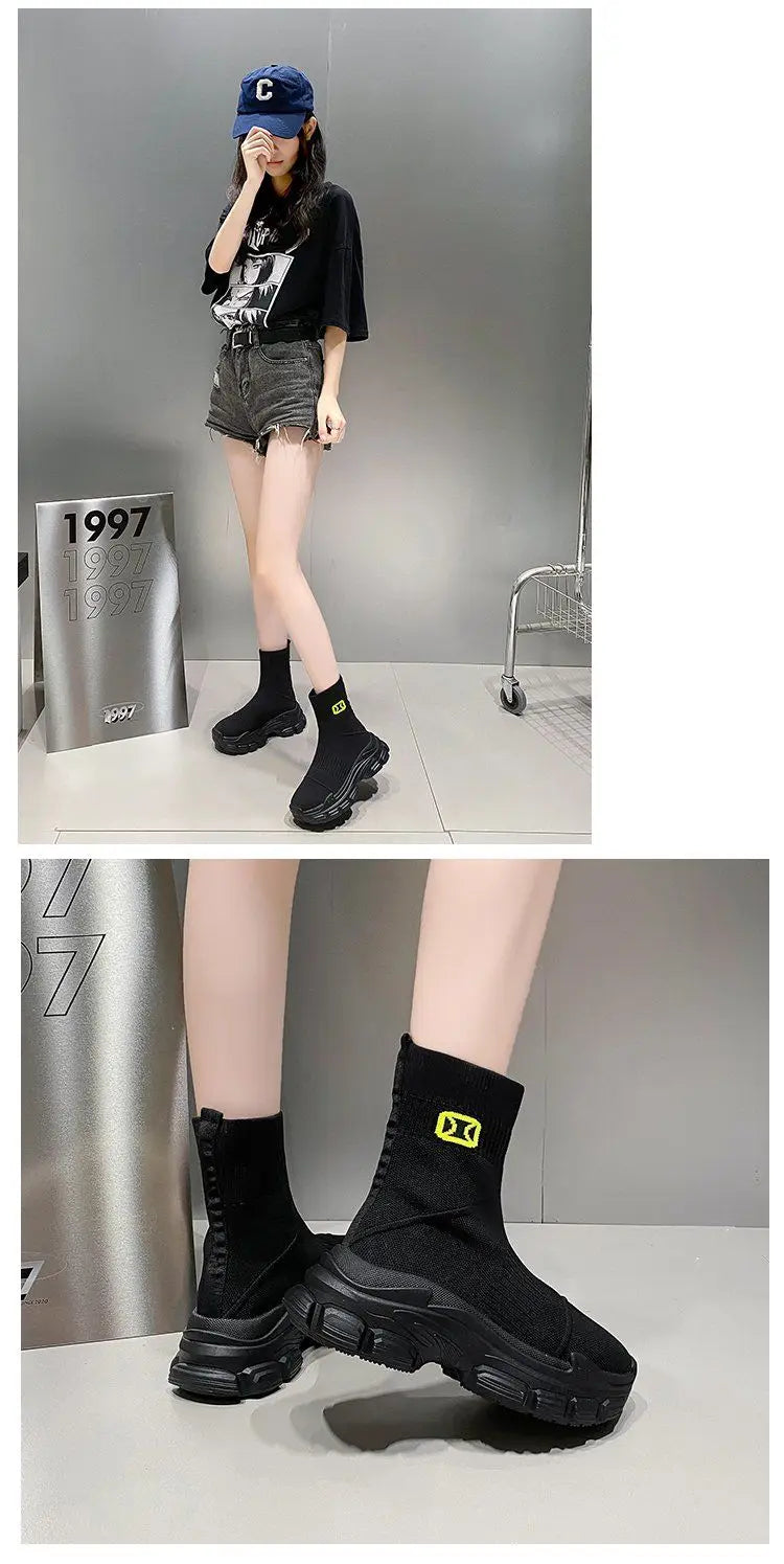 Women's Breathable 2025 Summer Autumn New Style Internet Hot Super Hot Knitted High-Top Casual Athletic Stretch Socks Boots