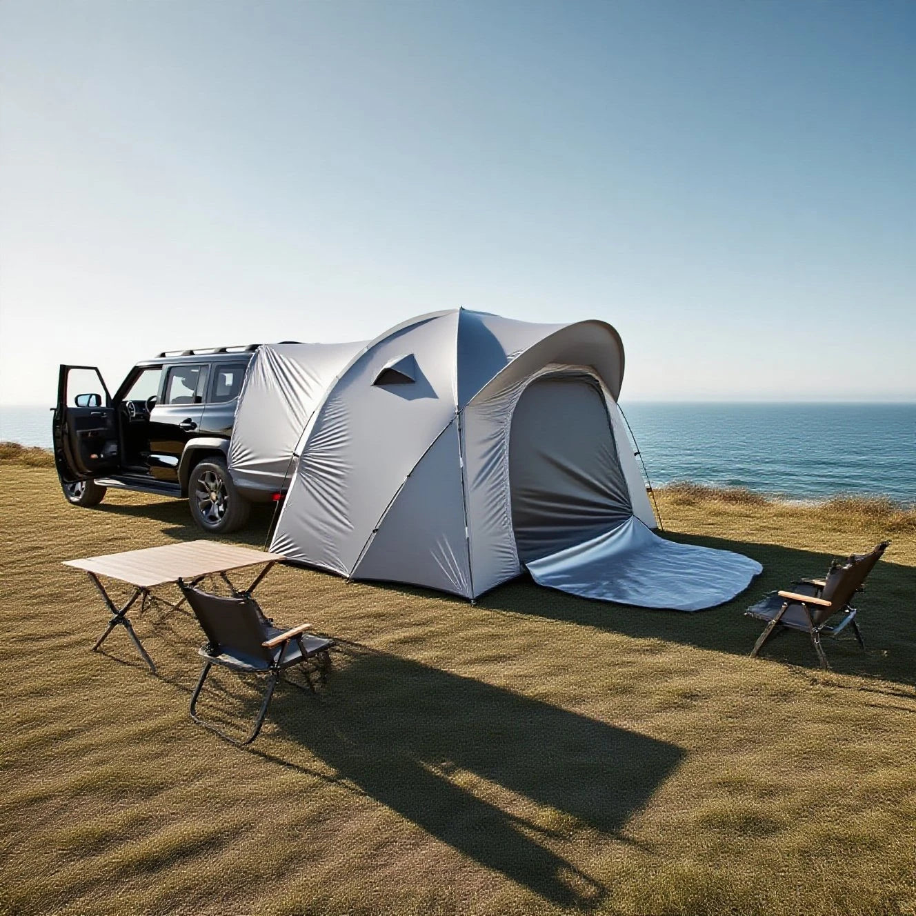 3-4 Person SUV Camping Tent PU4000 Waterproof with Mesh Bug Door, Cross-Ventilated Quick-Pitch Design, Built-In Floor