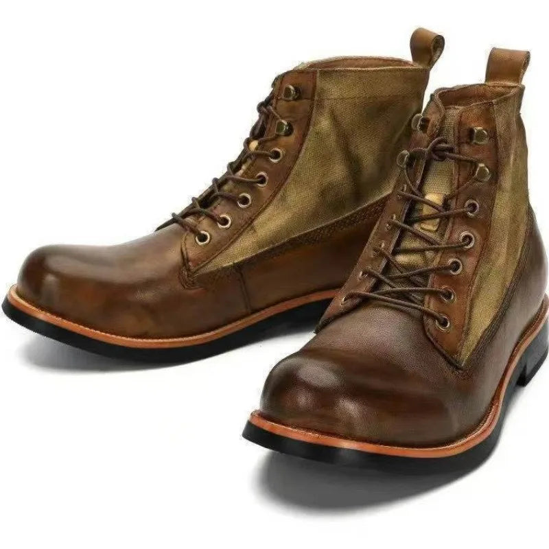Four Seasons Boots Retro Work Boots Men's Trendy British Motorcycle Shoes Paratrooper Boots Extra Large Size 38-48