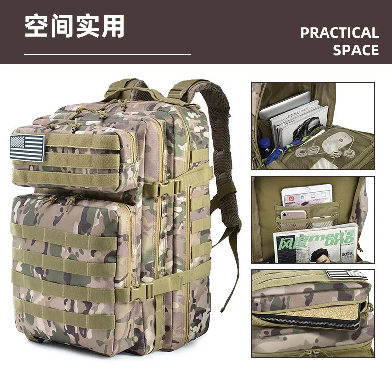 50L 1000D Nylon Waterproof Tactical Military Backpack 3 Day Assault Pack Molle Bag Outdoor Hiking Climbing Camping Army Rucksack