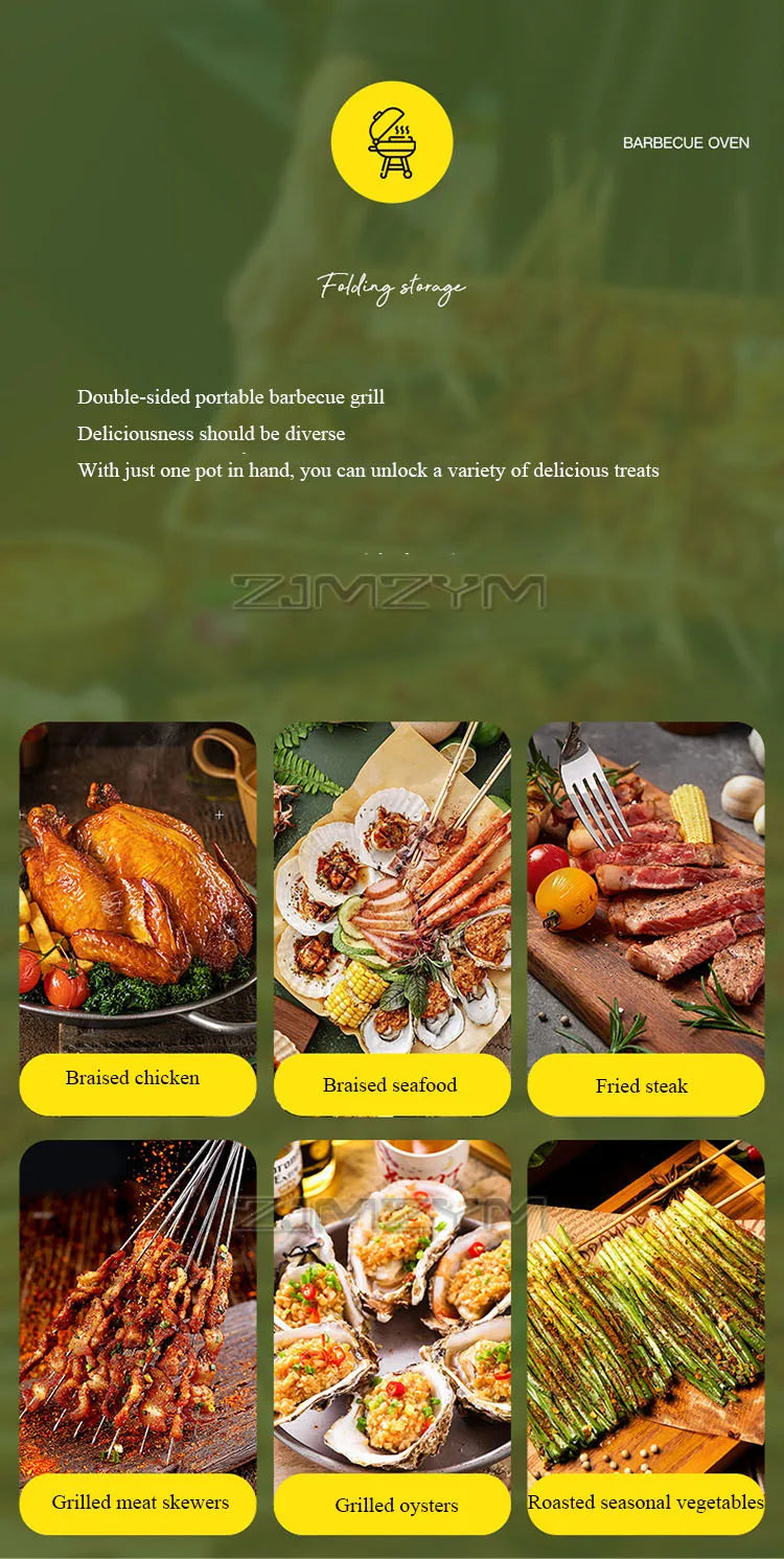 Double Sided Charcoal Grill Multi-Functional Portable Outdoor BBQ Grill Roasted Fried Chimney Stove For Cooking Camping Picnics