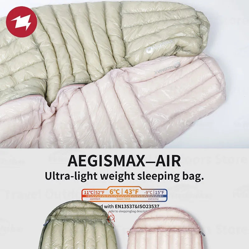 AEGISMAX AIR 10D Ultralight Down Sleeping Bag Camping Hiking 800FP Lightweight Couple Sleeping Bag Tourist Outdoor Equipment