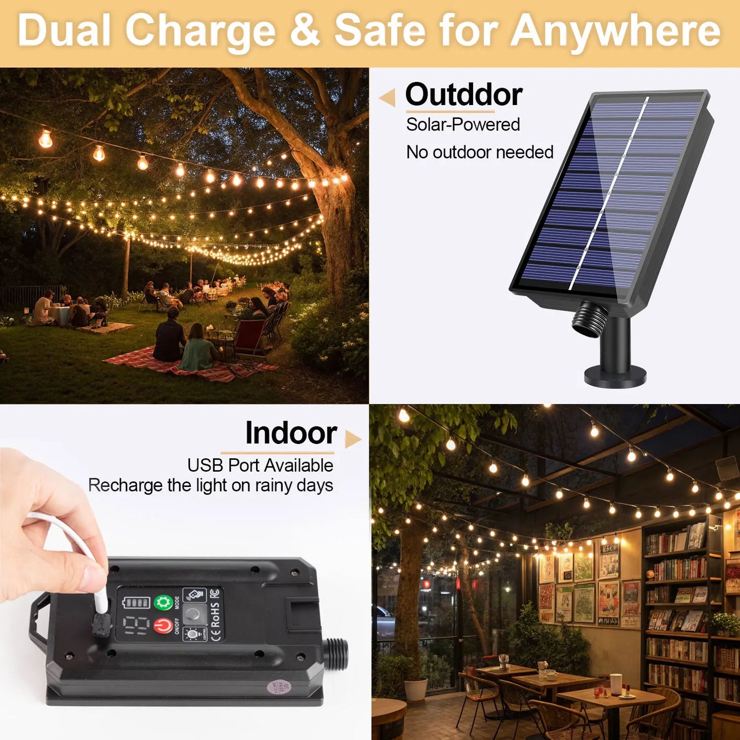 ST38 Solar String Light Outdoor Garland Led Waterproof  Shatterproof Solar String Lights for Outside Camping Yard Party Decor