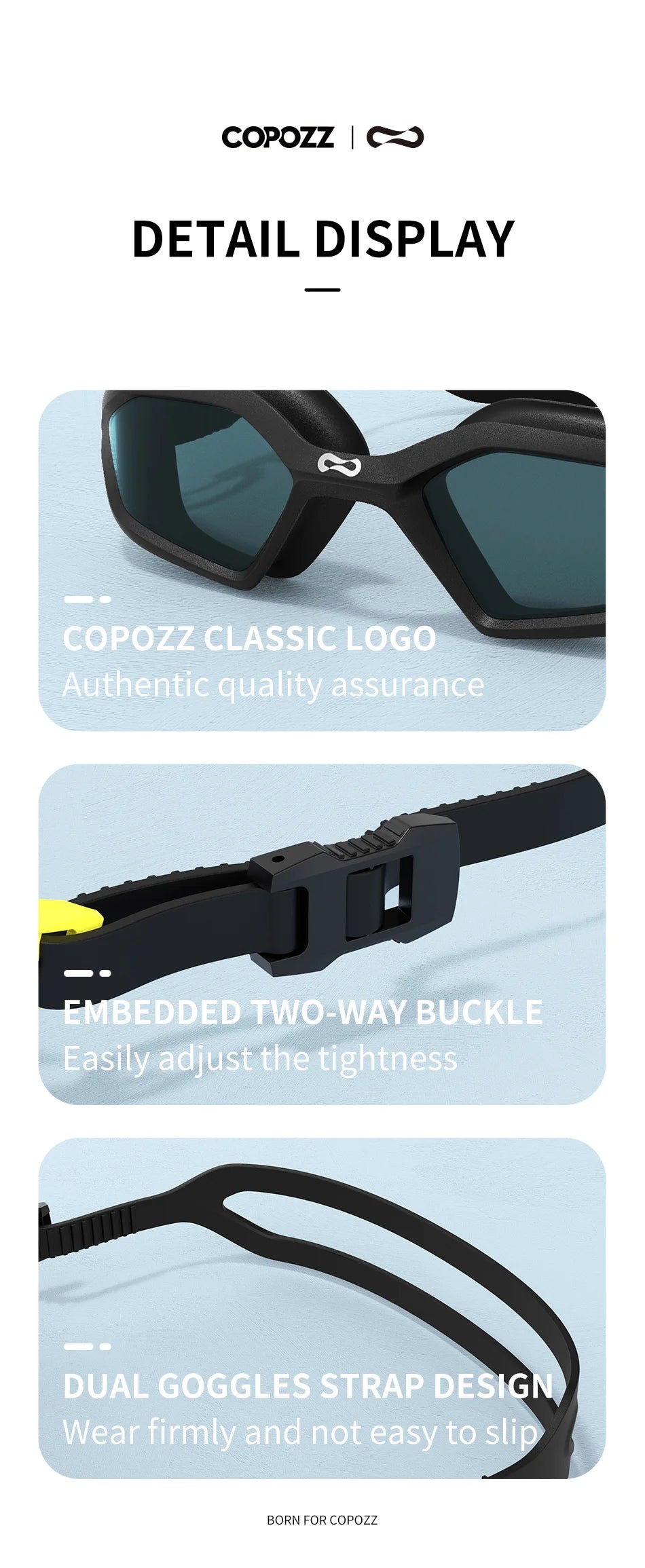 COPOZZ New Professional Swimming Goggles Electroplate Men Women Anti Fog UV Protection Adjustable Adult Fashion Swim Glasses