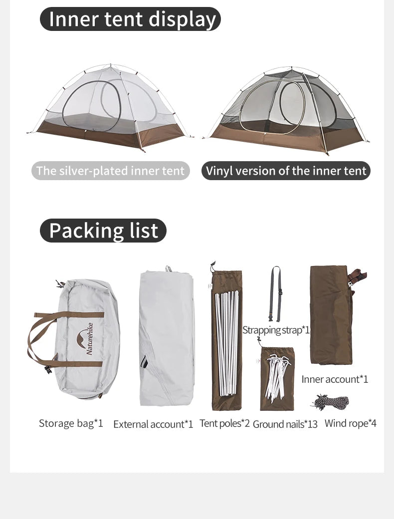 Naturehike YunChuan Outdoor Camping Tent 2/3 Person Waterproof PU2000+ Blackout Tents UV50+ Portable Lightweight Hiking Shelter