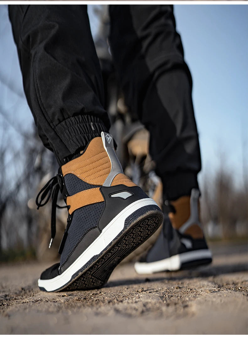 Men's Riding Motorcycle Boots Microfiber Leather Moto Motocross Summer Breathable Anti-fall Rider Road Casual Shoes