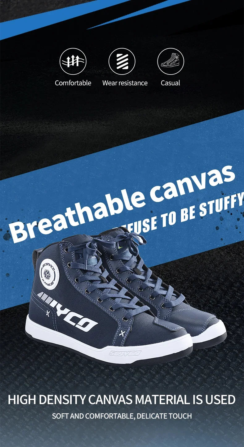 SCOYCO Commuter Motorcycle Riding Shoes Fashion Casual Hundred Crash Shoes Breathable Canvas Riding Motorcycle Boots MT068