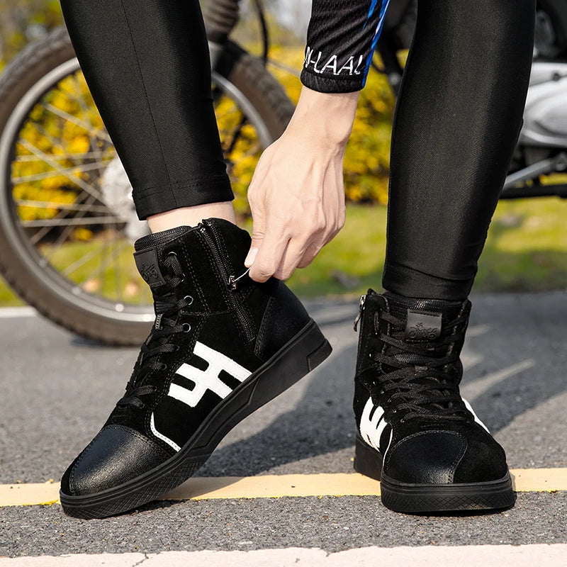 NEW Men's Leather Motorcycle Shoes Anti Slip Wear-resistant Motos Protective Boots Breathability Motocross Racing Riding Shoes