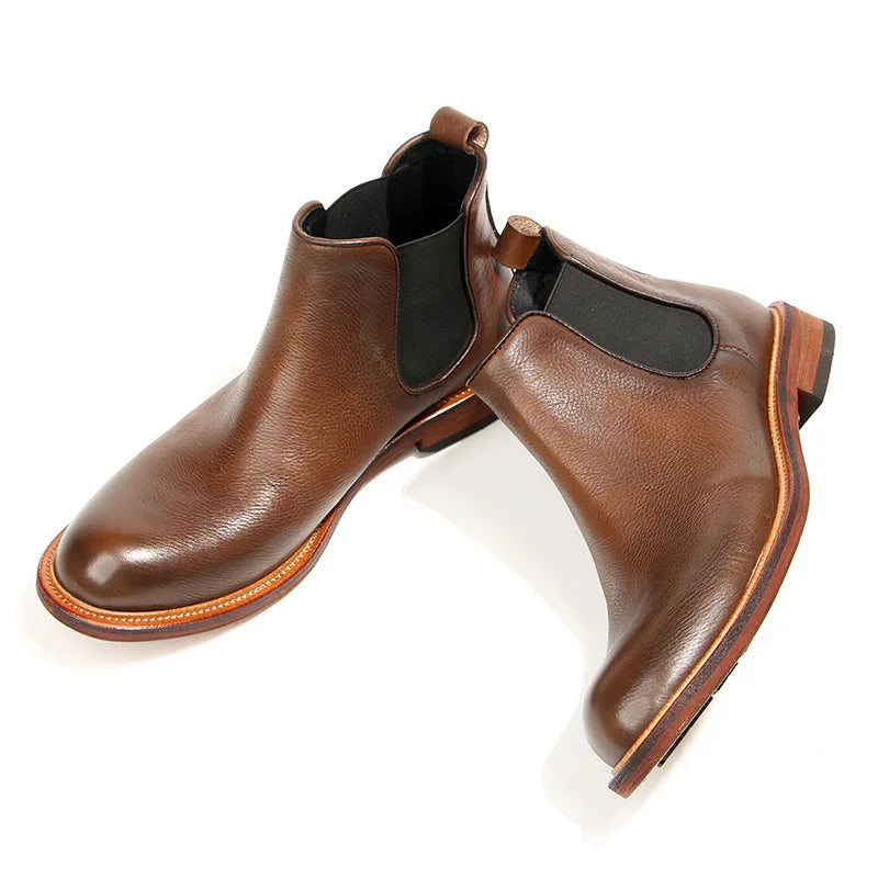 Vintage Man Western Boots Genuine Leather High Calf Shoe For Men Comfortable Slip On Designer Shoes Ankle Boots Male Shoe A223