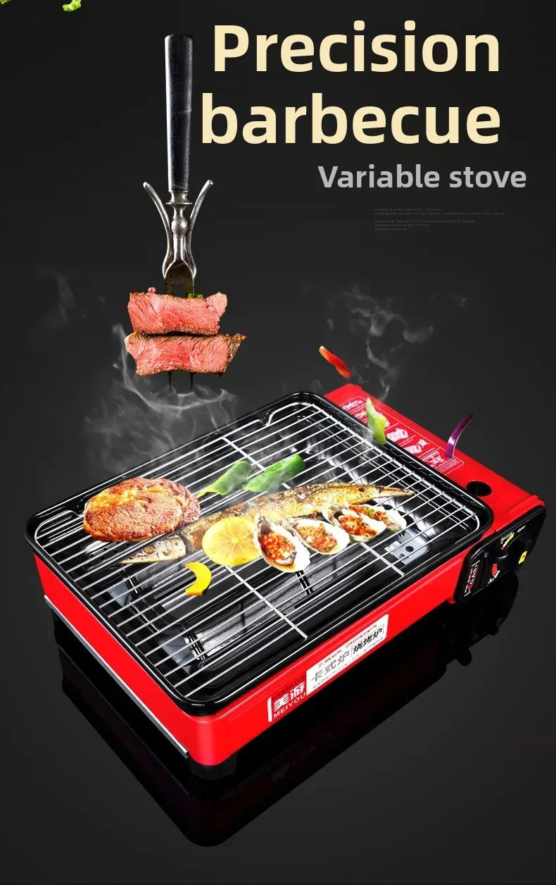 Portable Barbecue Stove, Smokeless Grill, Dual-Purpose Gas Oven for Outdoor Use, Compact Cooking Unit, Korean Style