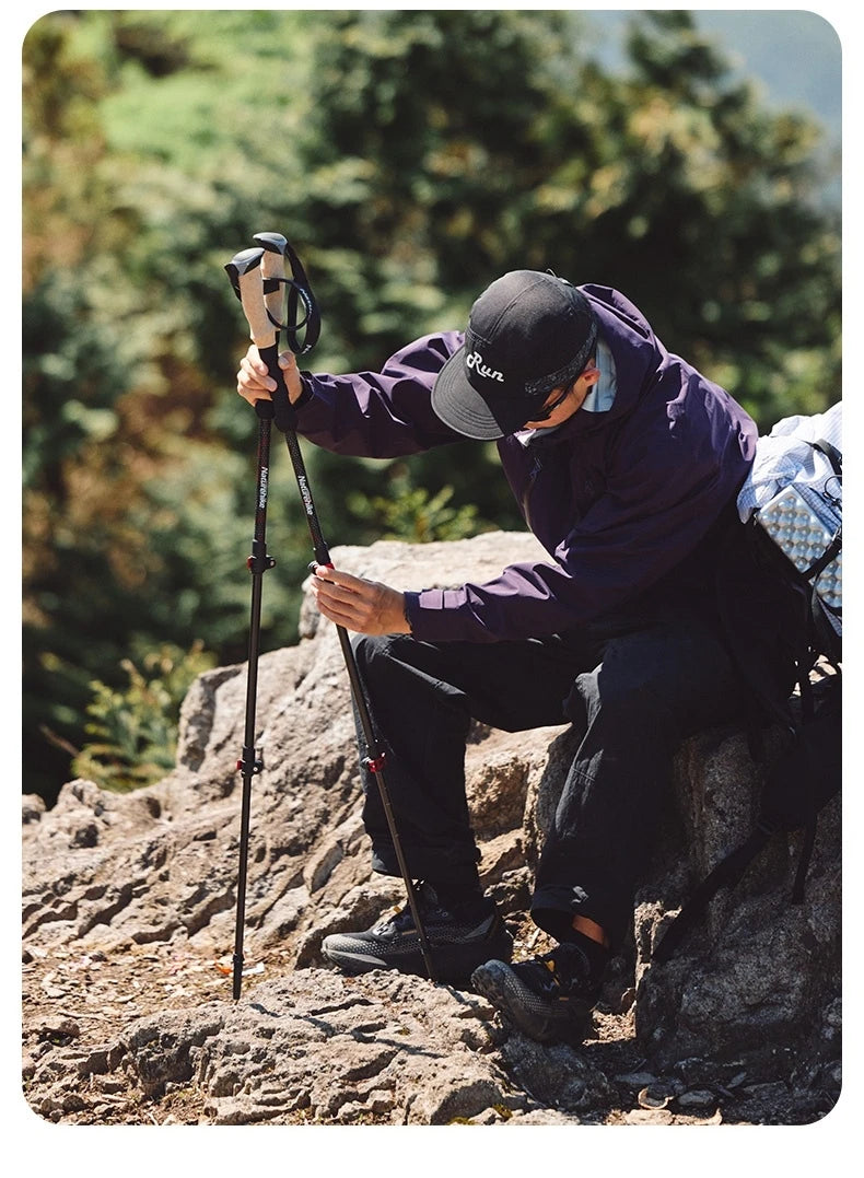 Naturehike Trekking Pole 2pcs 62-135cm 3Sections Carbon Fiber Telescopic Walking Stick Outdoor Hiking Canes Ultralight Climbing