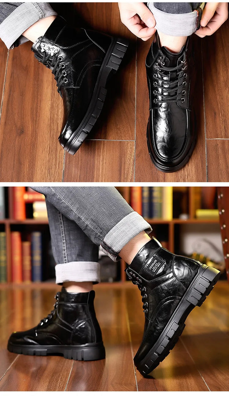 Winter Cotton Shoes Men Fashionable High-top Wear-resistant Shoes Thick-soled Plus Velvet Snow Boots Outdoor Non-slip Work Boots