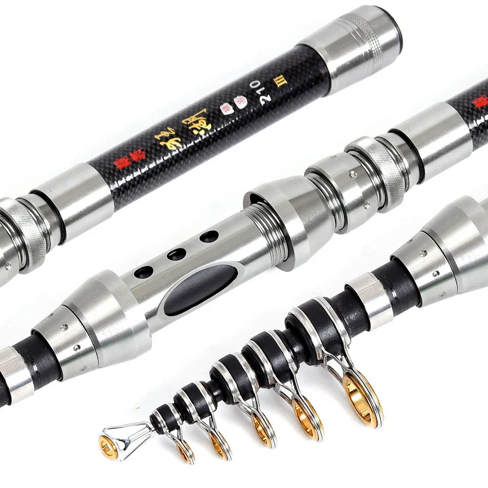 Telescopic Spinning Rod Metal Reel Seat Durable Strong Short Fishing Rod 1.5m 1.8m 2.1m 2.4m Carbon Travel Carp Fishing Pole