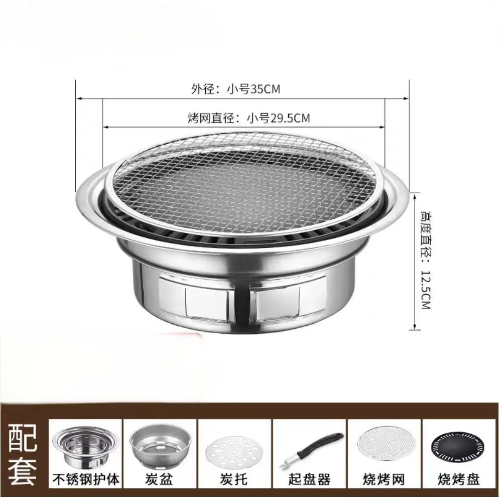Japanese Korean Stainless Steel Hibachi BBQ Picnic Table Round Grill Outdoor & Indoor Barbecue Stove Cooker Portable