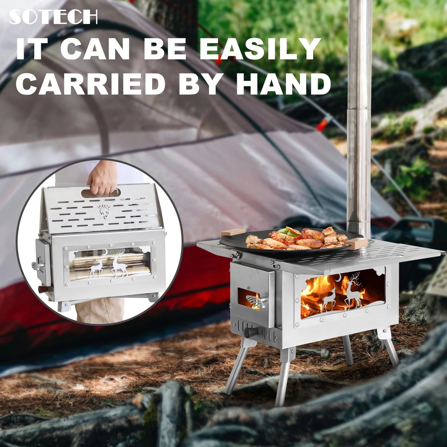 Multi-purpose Firewood Stove Stainless Steel Pellet Burner Camping Partical Heater Portable Foldable Wood Stove Outdoor Picnic