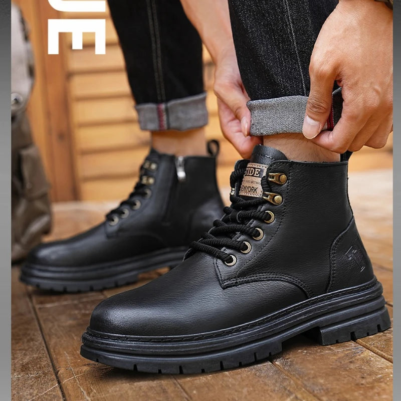 Men's Boots Four Seasons Soft-sole Non-slip Casual Boot Fashion Outdoor Work Boots High Boot Classic Joker Youth Leather Boots